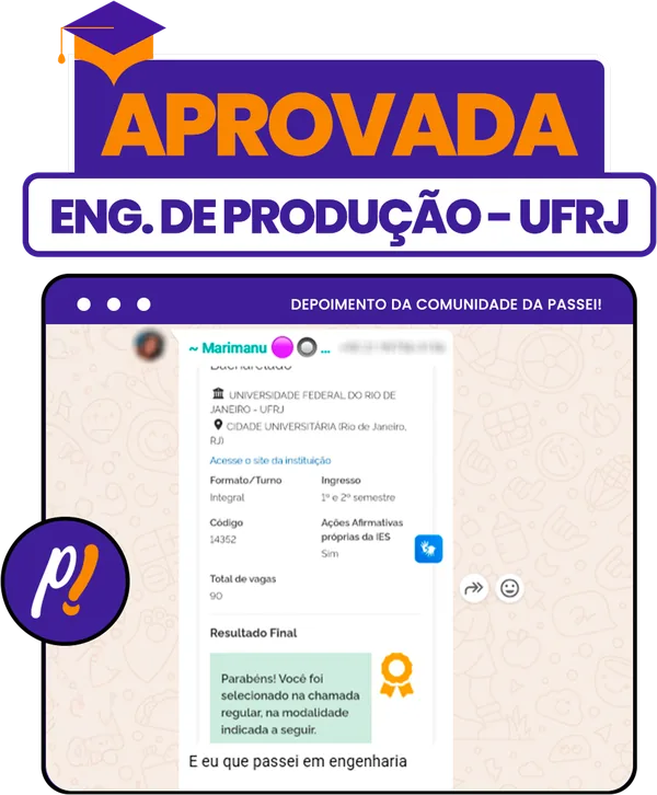 Cartão de aprovação: Marimanu, Engenharia de Produção, UFRJ