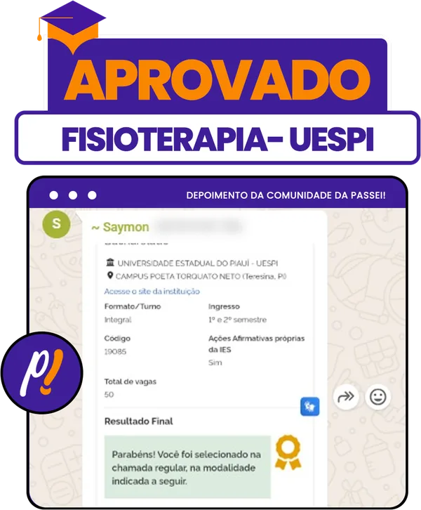 Cartão de aprovação: Saymon, Fisioterapia, UESPI